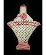 Crochet Pink Doily Rose Bouquet Basket Hanging Pot Holder Vtg 40s 50s Ki... - £12.86 GBP