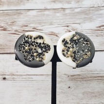 Vintage Clip On Earrings Black &amp; Cream with Inset Design - £7.02 GBP