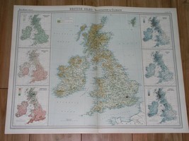 1922 Map Of Great Britain Scotland Wales Ireland Climate Vegetation - $26.89