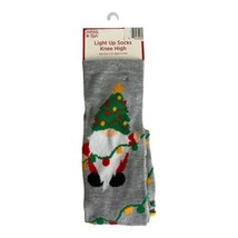 Holiday Style Knee Socks Womens 4-10 Shoe Size Gray Christmas Tree Lights Up - £5.36 GBP