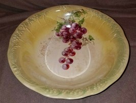 Rare VINTAGE Harker Pottery serving bowl Grapes 1800s porcelain 10&quot; antique - £35.18 GBP