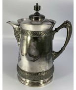 Antique Meridian Silver Plate Water Pitcher Hinged Lid LARGE Ornate Quad... - £31.98 GBP