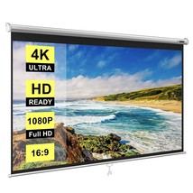 80 Inch Manual Pull Down Projector Screen, 16:9 Hd Retractable Widescree... - £132.97 GBP