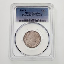 1916-D 25C Barber Quarter Slabbed by PCGS as Genuine Cleaned - UNC Detail. Nice - £316.52 GBP