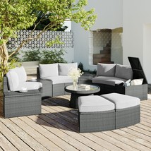 10-Piece Outdoor Sectional Half Round Patio Rattan Sofa Set - Light Grey - $1,280.09