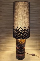 Original Carved Tiki Table Lamp with Shade - Vintage Retro Tiki Bar Decor Luau - £95.82 GBP
