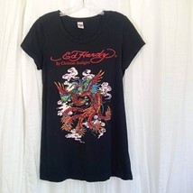 Vintage Ed Hardy Rhinestone Dragon T-Shirt Dress X-Long Top Black Short Sleeve L - £85.91 GBP