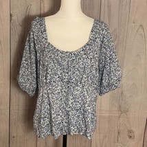 Old Navy Floral Button Up Blouse, Size XL, 3/4 Sleeve, Cotton Blend, NWT, Blue - £20.08 GBP