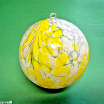 Hanging Glass Ball 4&quot; Clear Glass with White &amp; Yellow Swirls and Flows (... - £13.29 GBP