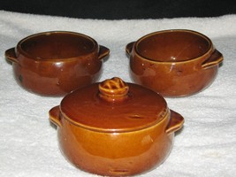 McCoy Soup Bowls, Vintage Brown Art Pottery,  only 1 with Lid, 1.5c. - $29.55