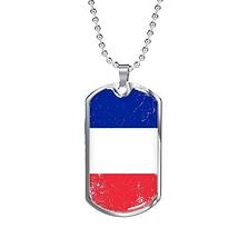 Express Your Love Gifts France Flag Necklace France Flag Engraved 18k Gold Dog T - £55.35 GBP