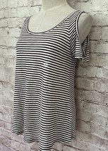 Aero Seriously Soft Cold Shoulder Top Relaxed Tee Burgundy White Stripe Size S - £17.40 GBP