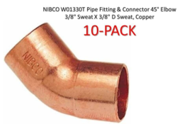 NIBCO W01330T Pipe 45° Elbow  3/8&quot; Sweat X 3/8&quot; D Sweat, Copper (10-PACK) - $92.26 MXN