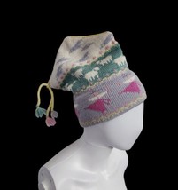 Vintage Mountain Ladies &amp; Ewe Wool Knit Beannie Ski hat Sheep/dancers Purple - £23.94 GBP