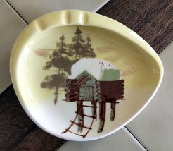 Signed MATTHEW ADAMS Yellow Alaska Pottery Stilt Snow House Cabin Glazed Ashtray - $27.44