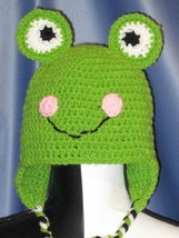 Smiling Frog Hat with Braided Tie Strings  in Green (Toddler). - £16.12 GBP
