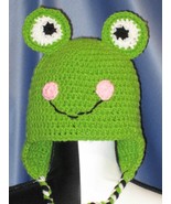 Smiling Frog Hat with Braided Tie Strings  in Green (Toddler). - £15.75 GBP