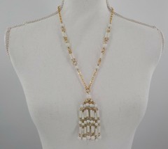 Vintage Chain Necklace With Beaded Tassel Antique Jewelry Finish Is Chipped Used - £12.64 GBP