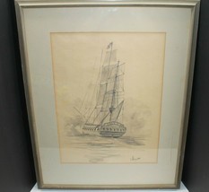 Framed Drawing By William Gilkerson Large Galleon Wooden Merchant Ship  - £2,593.83 GBP
