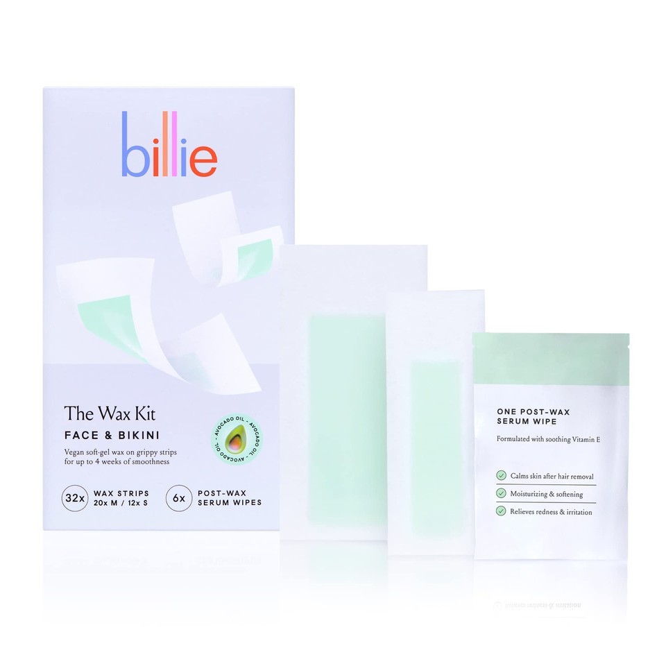 Billie Waxing Kit, Face &amp; Bikini Hair Removal Wax Strips, 32 Wax Strips, 6 - $9.97