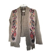 Anthropologie Sleeping On Snow Wool Embroidered Open Front Cardigan XS P... - £30.51 GBP