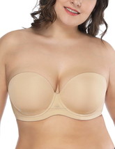 Women'S Strapless Push Up Full Cup Plus Size Underwire Padded Bra, Beige 36Ddd - £33.28 GBP