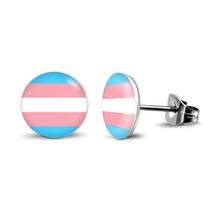 Transgender Pride Flag Earrings 10mm Stainless Steel Stud Trans Lgbtq Awareness - $7.95