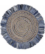 Denim And Natural Jute Round Swirl Fringed Rug - $251.78 CAD