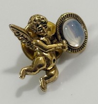 VTG Cherub Angel Ovel Milky Stone Gold Tone Pin Tie Tack Religious - $5.93