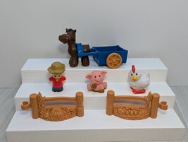 Fisher-Price Little People Farm Lot Animal Figures Farmer horse cart pig... - $11.87