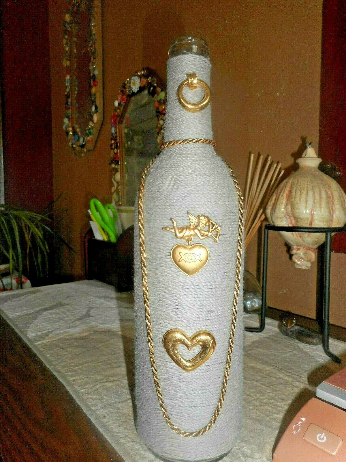 Primary image for Home Decorative Decor Clear Glass Wine Bottle Multi-colored-OOAK=CRAFTED BY HAND