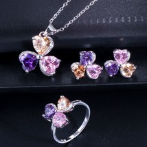 CWWZircons Cute Love Heart Shape Mix Purple Pink Cubic Zirconia Stone Rings Neck - £16.39 GBP