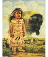 Leanin&#39; Tree Blank Greeting Note Card Buffalo Child by Carol Theroux - $4.50