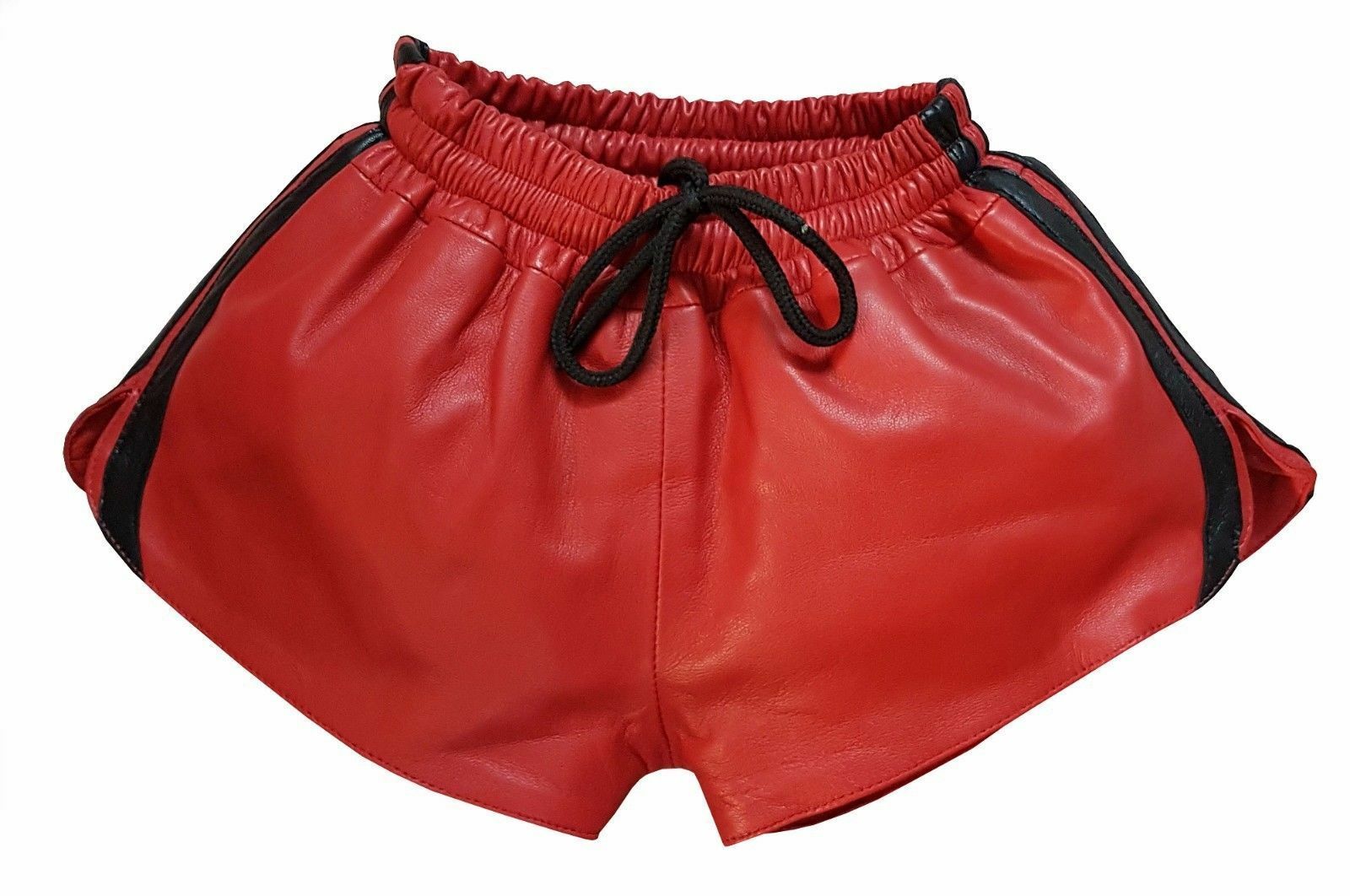 Lamb Nappa Men Red Leather shorts with elastic band Waist 32-34-36-38-40-42-44