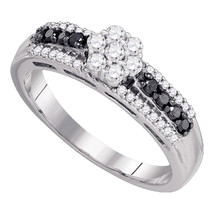 10k White Gold Womens Round Black Color Enhanced Diamond Cluster Ring 3/8 - £366.90 GBP