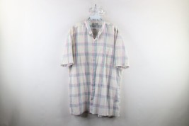 Vtg 90s Streetwear Mens XLT Pastel Madras Plaid Collared Button Down Shirt USA - £35.01 GBP