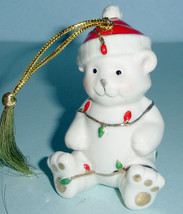 Lenox Ornament Very Merry TEDDY BEAR Wrapped in Christmas Lights Porcela... - $12.77