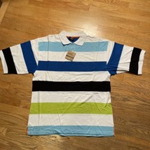NWT Mens ESMX 2XL Striped Muli-color Polo Short Sleeve Shirt Y2K - $13.50
