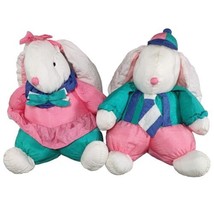 Department 56 Nylon Bunny Rabbits Puffalump Plush Stuffed Toy Lot of 2 Boy Girl  - £15.79 GBP