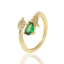 Copper Plated Gold Inlaid Zircon Fashion Ring – Green Adjustable - $10.90