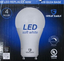 Great Eagle GU24 Led Bulb - A19 Shape, 9W (60W Equivalent), Dimmable, 3000K - £11.34 GBP