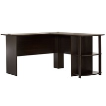 L-Shaped Wood Right-angle Computer Desk with Two-layer Bookshelves Dark Brown - $214.78