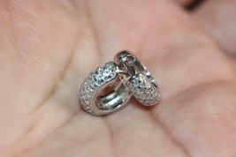 925 Sterling Silver Diamond Accent Mini Hoop Huggie Earrings (1/2&quot;) - £62.98 GBP