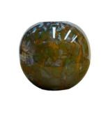 Art Glass Vase Round Turquoise Green Rust Orange White Pattered Vessel 7 - £30.69 GBP