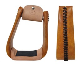 Western 5&quot; Wide Tan Rawhide Covered Angled Saddle Stirrups 51250TN - $1,114.81 MXN