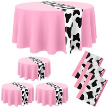 6 Pcs Cow Print Tablecloth 84 Inch Round Tablecloth Washable Cow Print Table Run - $32.99