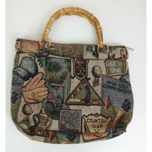 Women&#39;s Multi-Color Handbag Purse With Golfing Design &amp; Bamboo Handles - $29.09