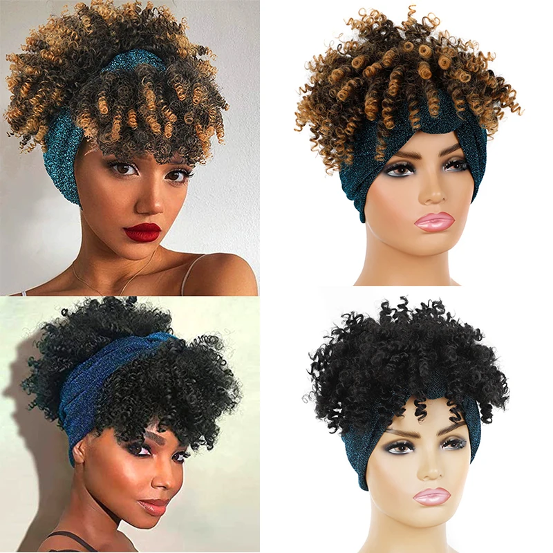 Synthetic Afro Puff Headband Wigs Short Afro Kinky Curl Headband Wig He - £18.59 GBP+