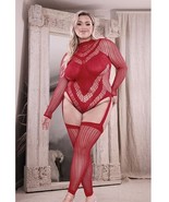 SHEER FATUATION  LONG SLEEVE GARTER TEDDY WITH FOOTLESS STOCKINGS RED QU... - £19.50 GBP