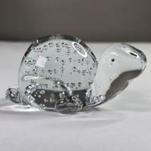 Vintage Art Clear Glass Turtle Paperweight w Controlled Bubbles Hand Blown 4” - $24.99